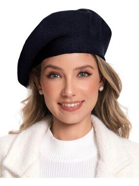 Women's French Style Double Layer Winter Autumn Warm, Soft Beanie Hat Cap Black